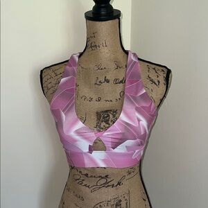 Fabletics Pink and White Crisscross Halter Top